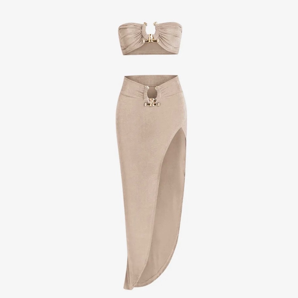 Beige 2 piece skirt set